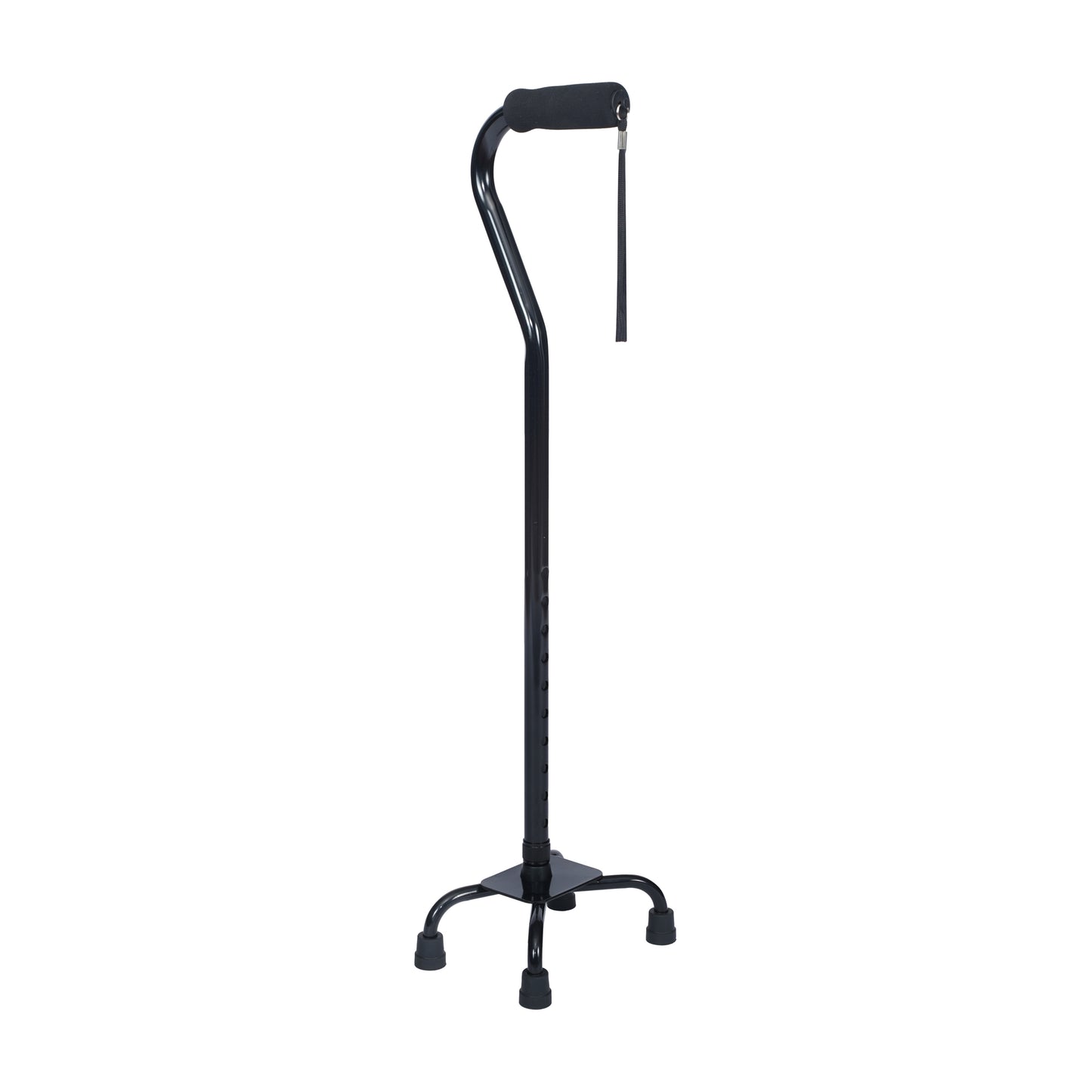 HERCULES Adjustable Quad Cane with Comfort Grip Foam Padded Handle, Large 4-Pronged Base for Stability, and Left or Right Handed Use in Black