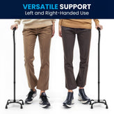 HERCULES Adjustable Quad Cane with Comfort Grip Foam Padded Handle, Large 4-Pronged Base for Stability, and Left or Right Handed Use in Black