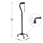 HERCULES Adjustable Quad Cane with Comfort Grip Foam Padded Handle, Large 4-Pronged Base for Stability, and Left or Right Handed Use in Black