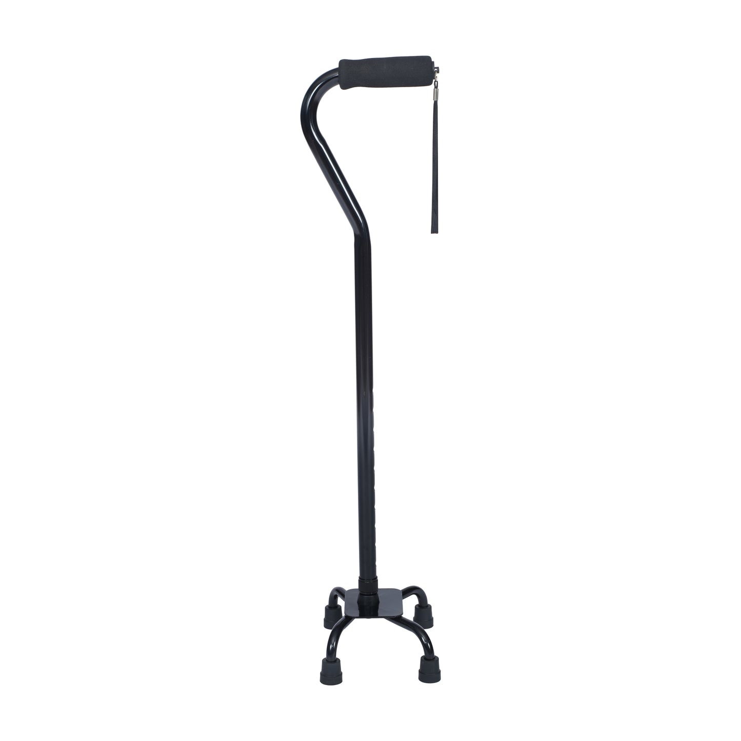 HERCULES Adjustable Quad Cane with Comfort Grip Foam Padded Handle, Large 4-Pronged Base for Stability, and Left or Right Handed Use in Black