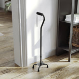 HERCULES Adjustable Quad Cane with Comfort Grip Foam Padded Handle, Large 4-Pronged Base for Stability, and Left or Right Handed Use in Black