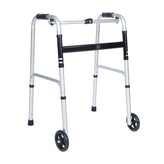 HERCULES Folding Walker with Adjustable Height, Interchangeable Wheels or Feet, Dual Frame Types, and Lightweight Design in Silver/Black