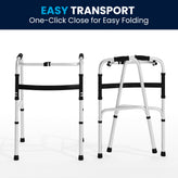HERCULES Folding Walker with Adjustable Height, Interchangeable Wheels or Feet, Dual Frame Types, and Lightweight Design in Silver/Black