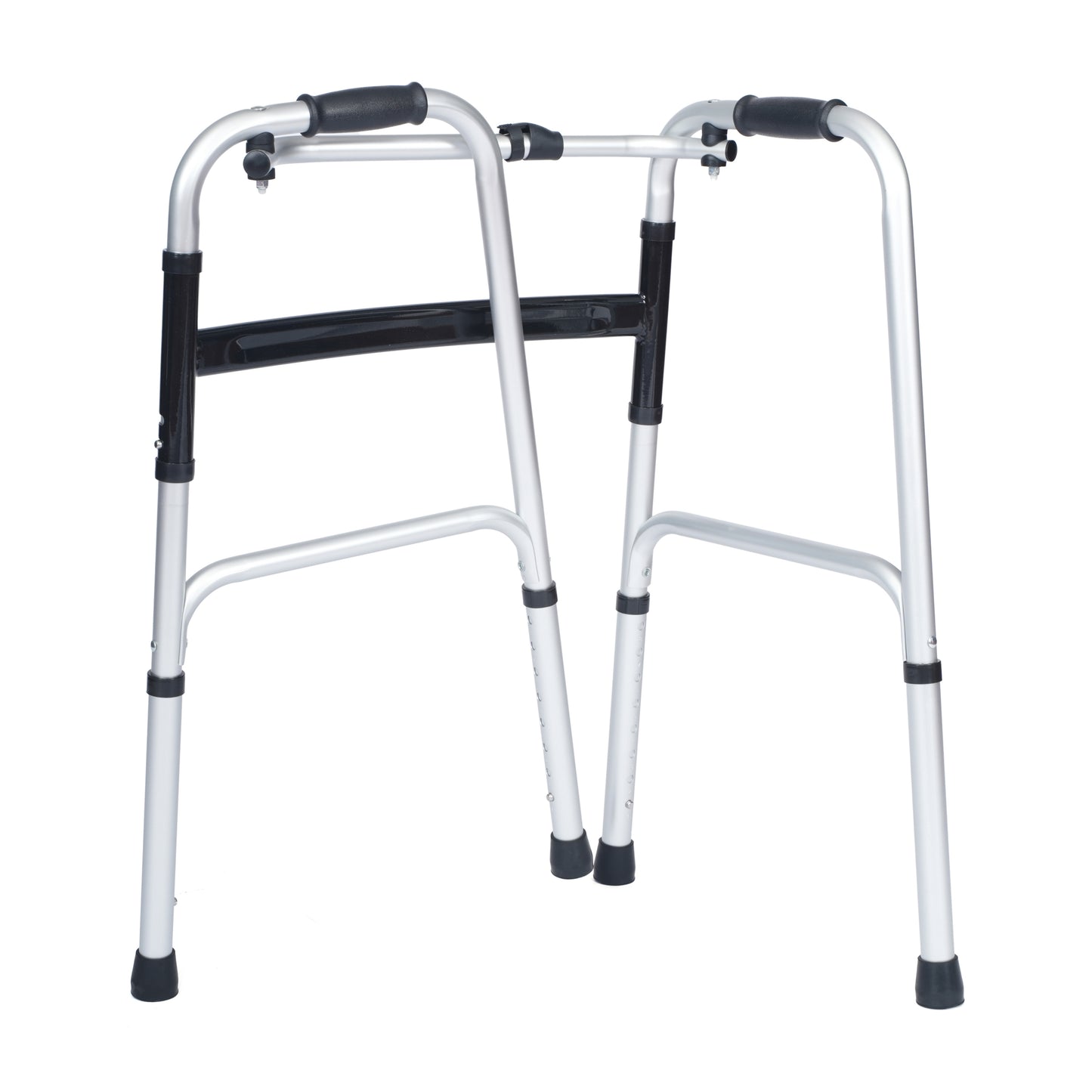 HERCULES Folding Walker with Adjustable Height, Interchangeable Wheels or Feet, Dual Frame Types, and Lightweight Design in Silver/Black