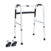 HERCULES Folding Walker with Adjustable Height, Interchangeable Wheels or Feet, Dual Frame Types, and Lightweight Design in Silver/Black