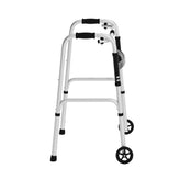 HERCULES Folding Walker with Adjustable Height, Interchangeable Wheels or Feet, Dual Frame Types, and Lightweight Design in Silver/Black