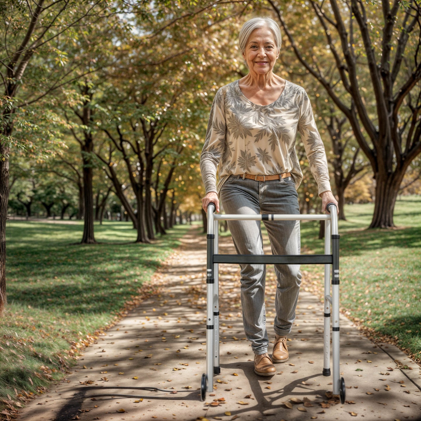 HERCULES Folding Walker with Adjustable Height, Interchangeable Wheels or Feet, Dual Frame Types, and Lightweight Design in Silver/Black