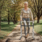HERCULES Folding Walker with Adjustable Height, Interchangeable Wheels or Feet, Dual Frame Types, and Lightweight Design in Silver/Black