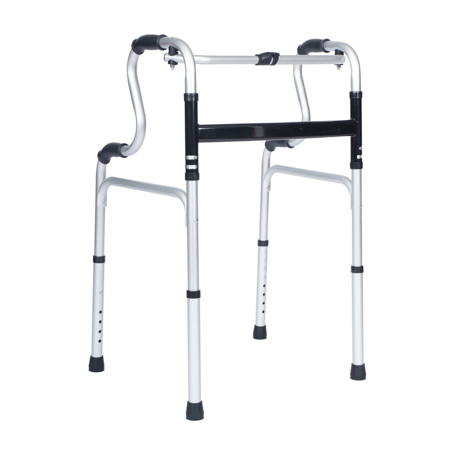HERCULES Bi-Level Folding Walker with Adjustable Height, Interchangeable Wheels or Feet, Dual Frame Types, and Lightweight Design in Gray