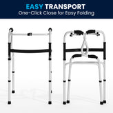 HERCULES Bi-Level Folding Walker with Adjustable Height, Interchangeable Wheels or Feet, Dual Frame Types, and Lightweight Design in Gray