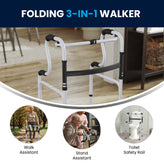 HERCULES Bi-Level Folding Walker with Adjustable Height, Interchangeable Wheels or Feet, Dual Frame Types, and Lightweight Design in Gray