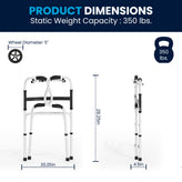 HERCULES Bi-Level Folding Walker with Adjustable Height, Interchangeable Wheels or Feet, Dual Frame Types, and Lightweight Design in Gray