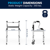 HERCULES Bi-Level Folding Walker with Adjustable Height, Interchangeable Wheels or Feet, Dual Frame Types, and Lightweight Design in Gray
