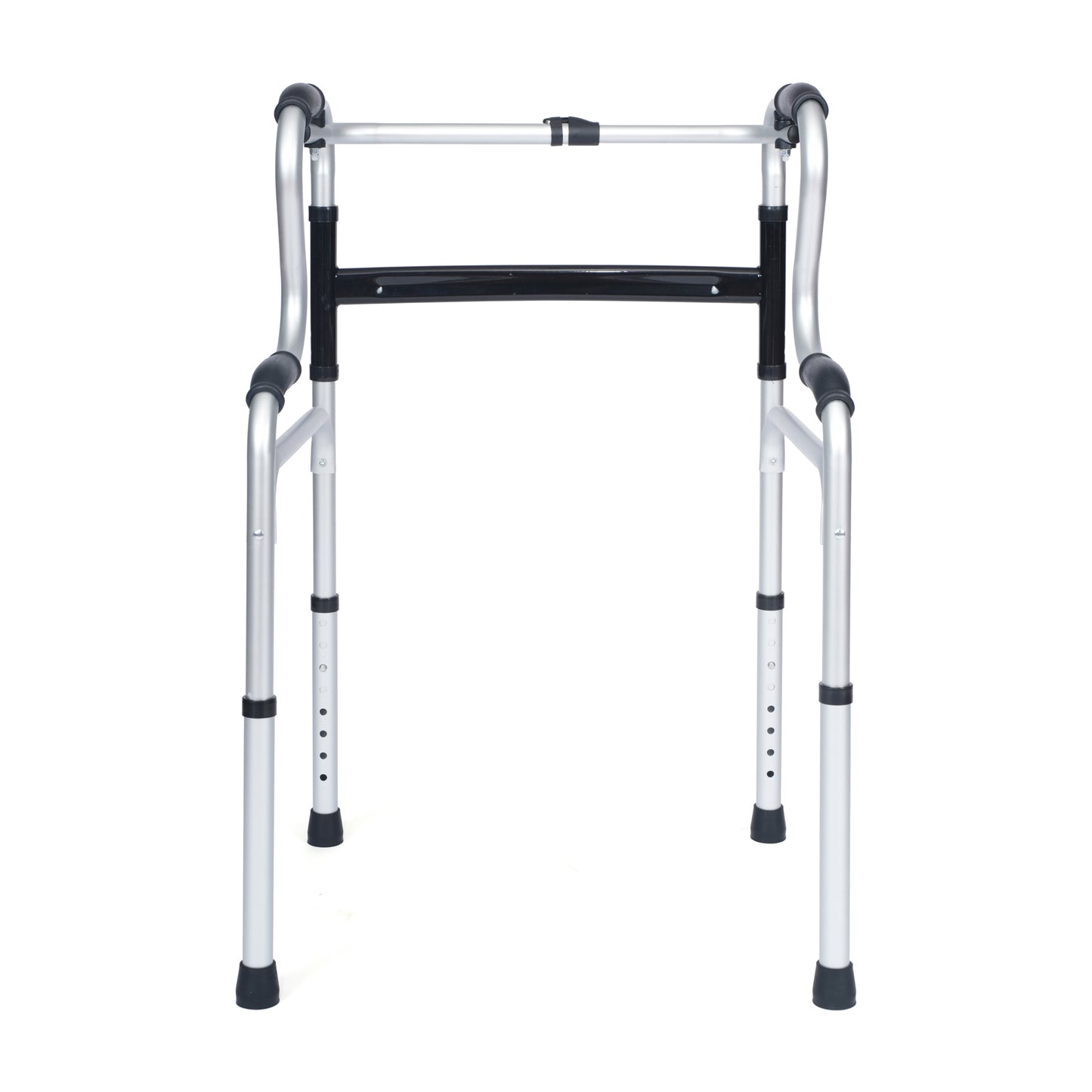 HERCULES Bi-Level Folding Walker with Adjustable Height, Interchangeable Wheels or Feet, Dual Frame Types, and Lightweight Design in Gray
