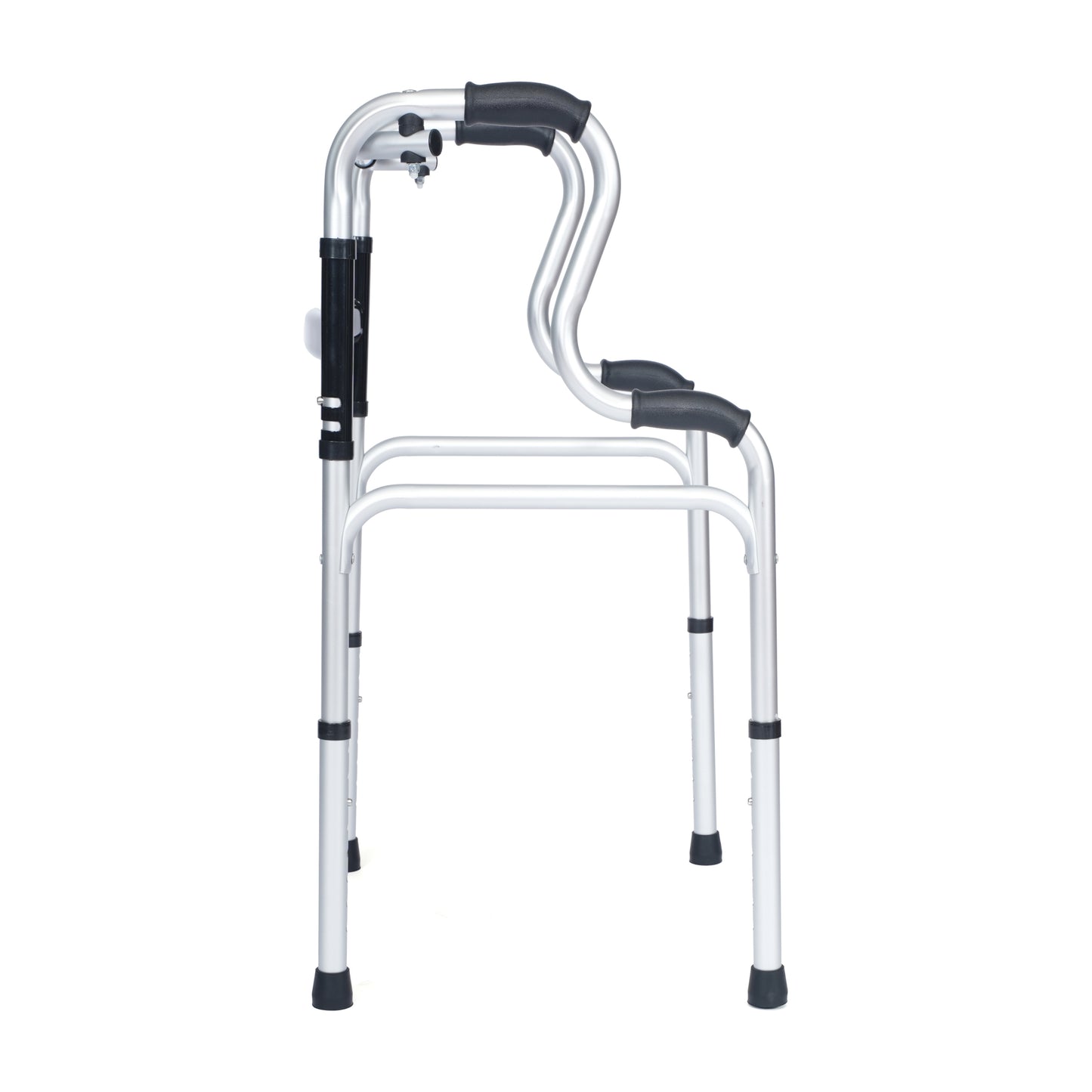 HERCULES Bi-Level Folding Walker with Adjustable Height, Interchangeable Wheels or Feet, Dual Frame Types, and Lightweight Design in Gray