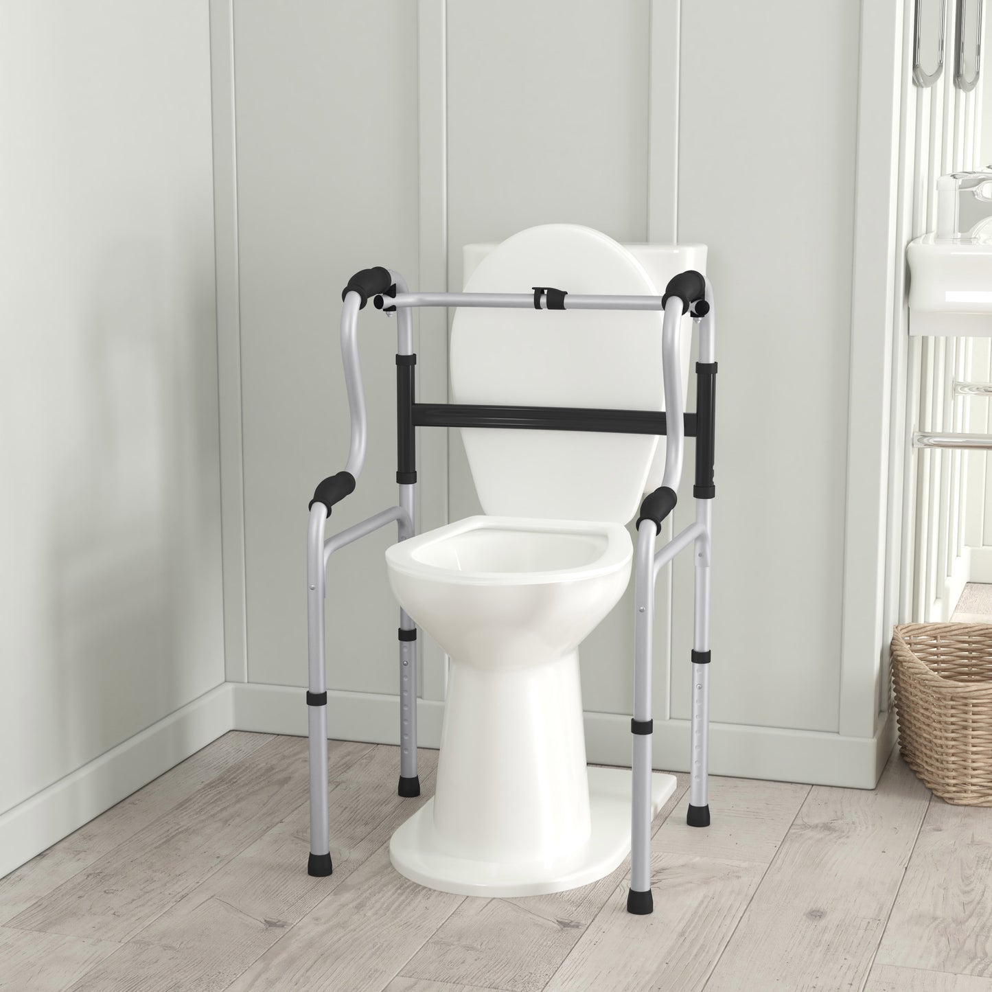 HERCULES Bi-Level Folding Walker with Adjustable Height, Interchangeable Wheels or Feet, Dual Frame Types, and Lightweight Design in Gray