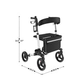 HERCULES Folding Rollator Walker with Adjustable Height, 360 Swivel, and Hand Brakes in White/Black