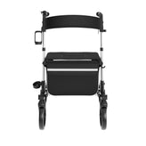 HERCULES Folding Rollator Walker with Adjustable Height, 360 Swivel, and Hand Brakes in White/Black