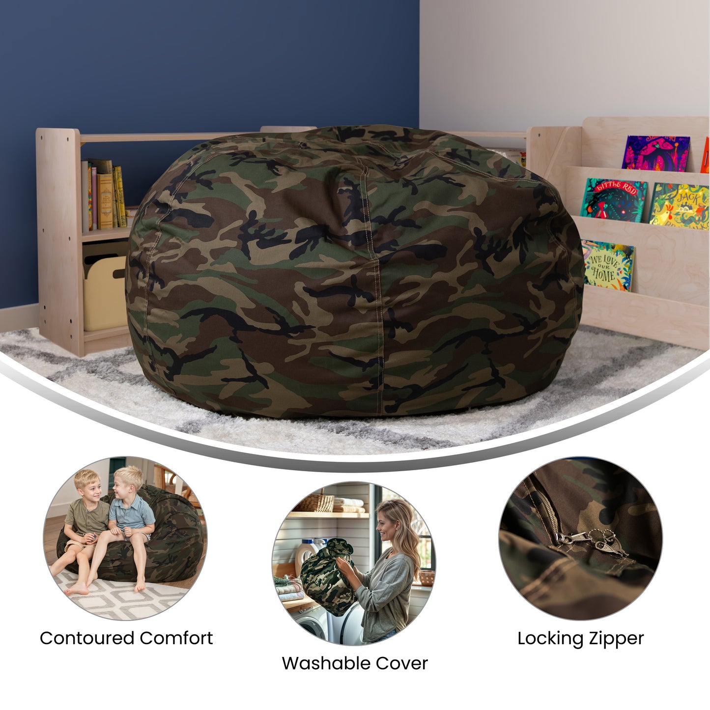 Duncan Oversized Camouflage Refillable Bean Bag Chair for All Ages