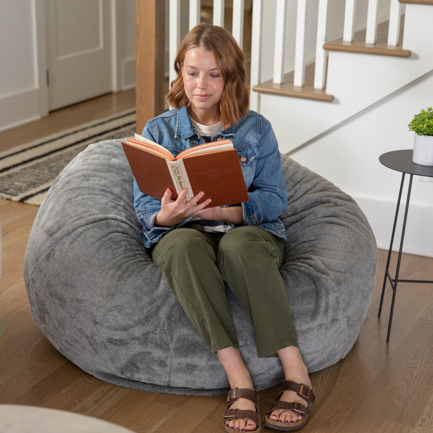 Duncan Oversized Gray Furry Refillable Bean Bag Chair for All Ages