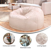 Duncan Oversized White Furry Refillable Bean Bag Chair for All Ages
