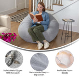 Duncan Large Gray Faux Sherpa Refillable Bean Bag Chair for Kids and Teens