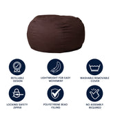 Duncan Oversized Solid Brown Refillable Bean Bag Chair for All Ages