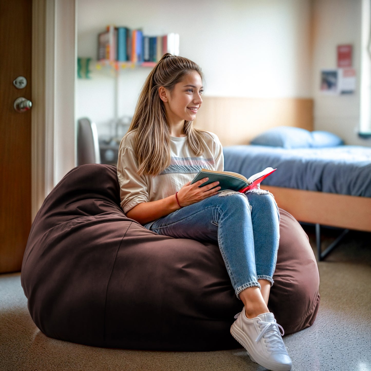 Duncan Oversized Solid Brown Refillable Bean Bag Chair for All Ages