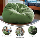 Duncan Oversized Solid Green Refillable Bean Bag Chair for All Ages