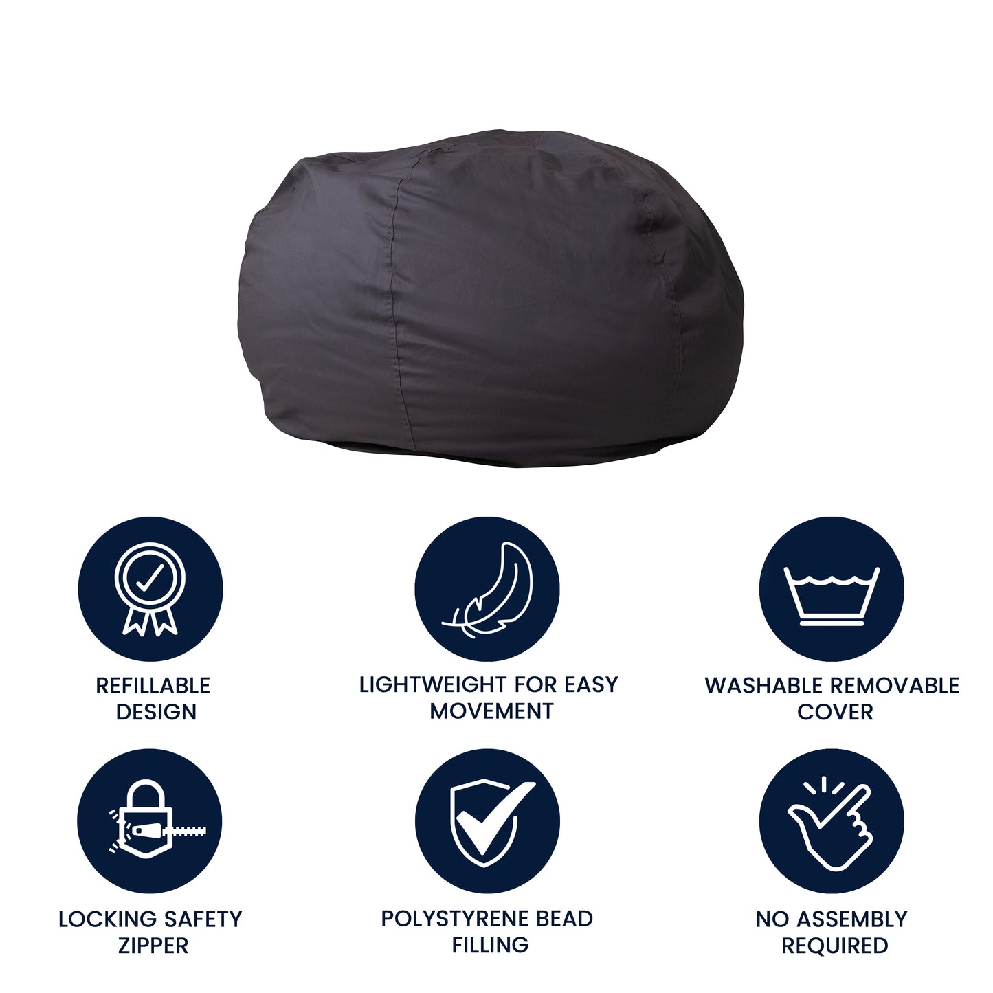 Duncan Oversized Solid Gray Refillable Bean Bag Chair for All Ages