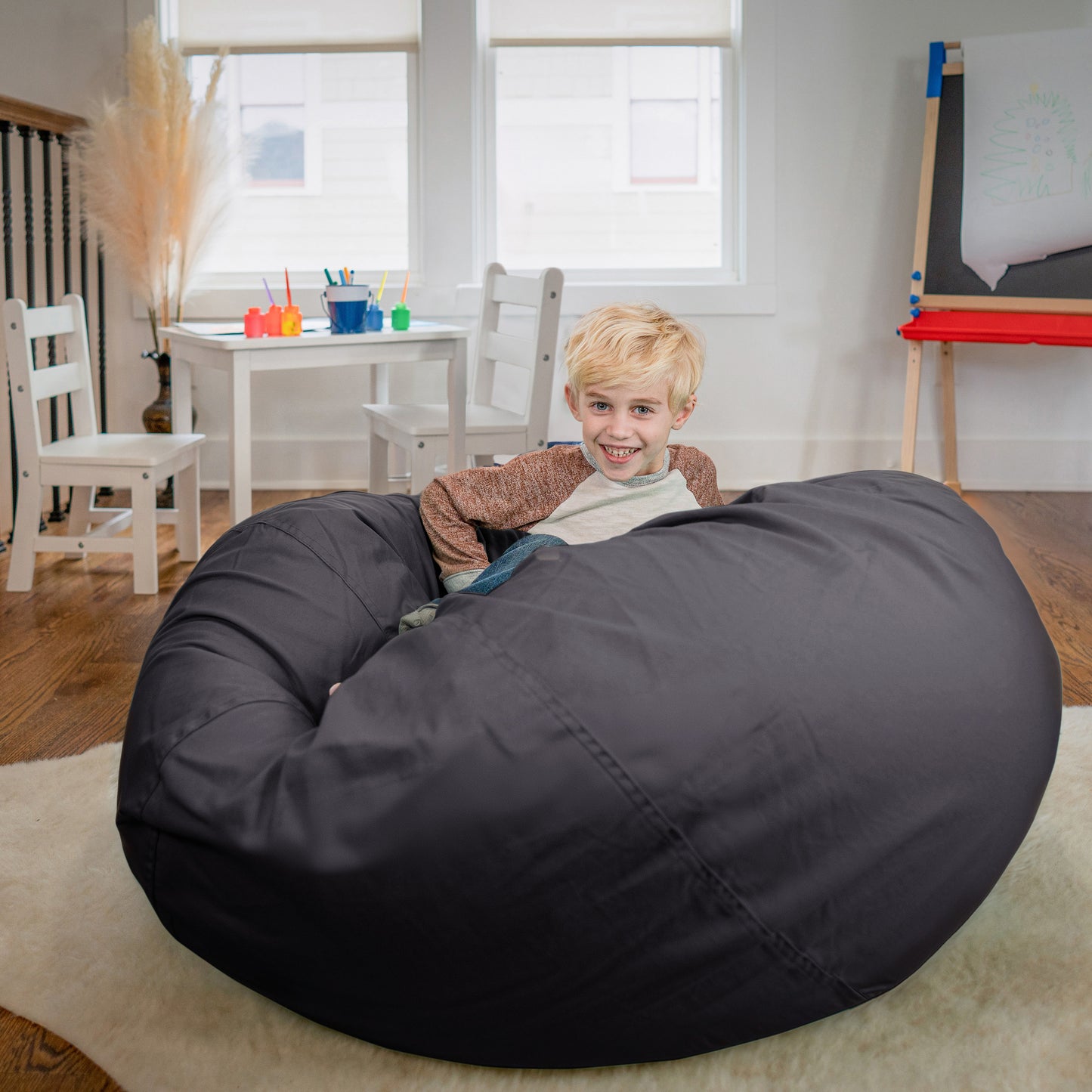 Duncan Oversized Solid Gray Refillable Bean Bag Chair for All Ages