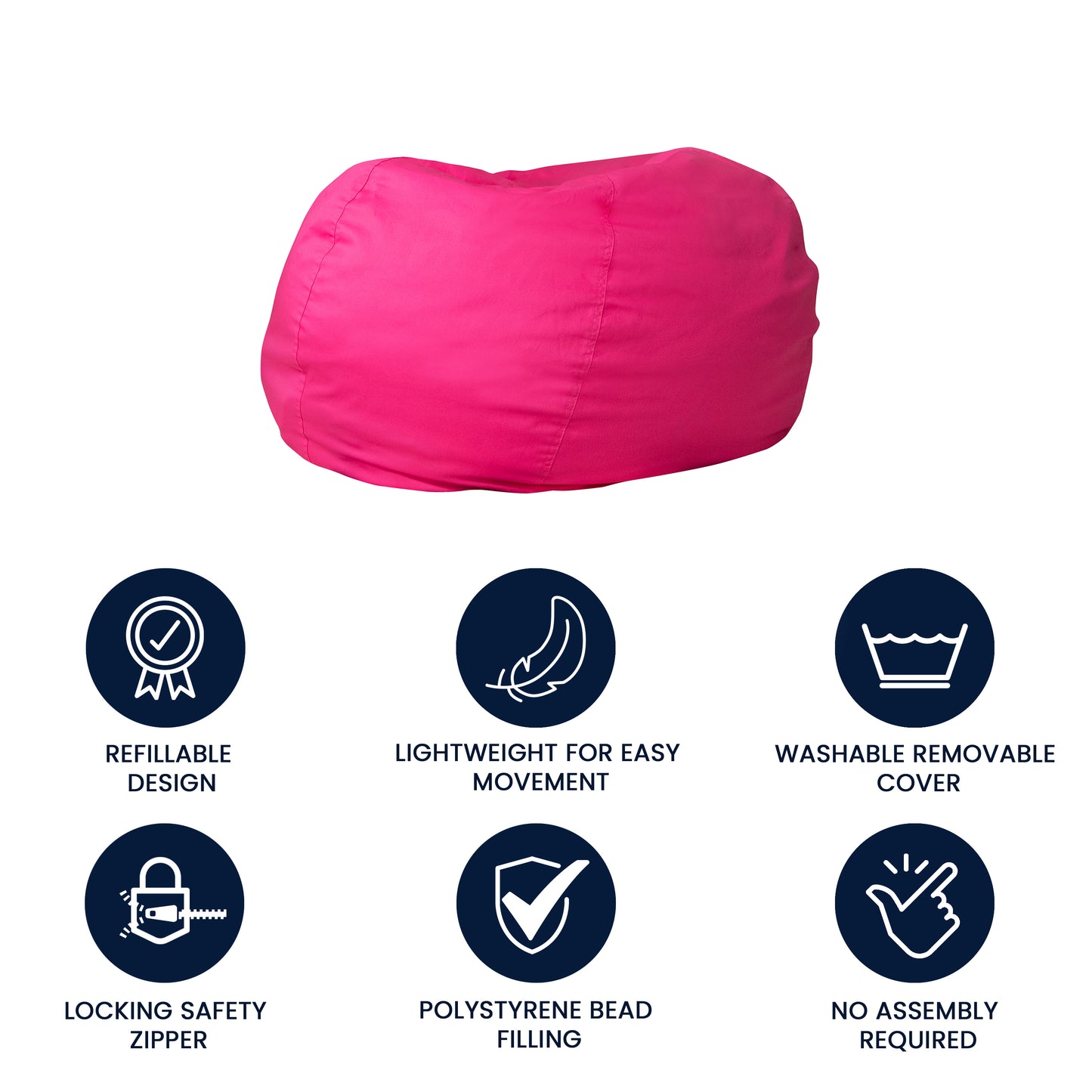 Duncan Oversized Solid Hot Pink Refillable Bean Bag Chair for All Ages