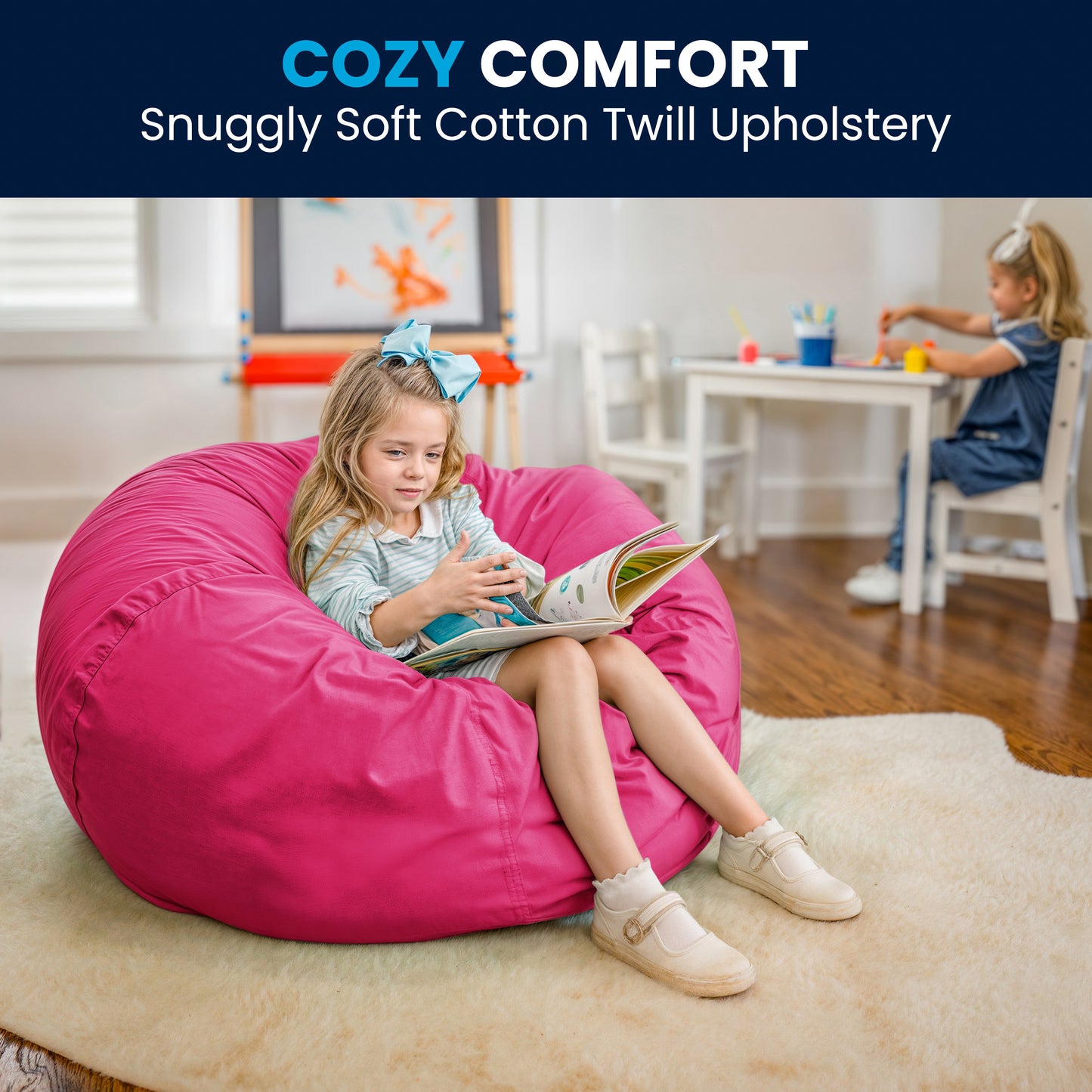 Duncan Oversized Solid Hot Pink Refillable Bean Bag Chair for All Ages