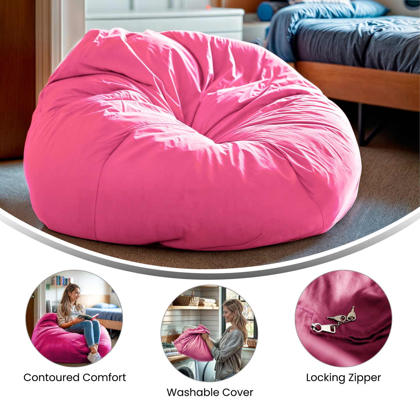 Duncan Oversized Solid Light Pink Refillable Bean Bag Chair for All Ages