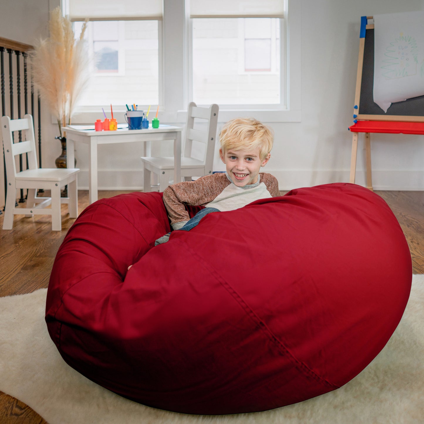 Duncan Oversized Solid Red Refillable Bean Bag Chair for All Ages