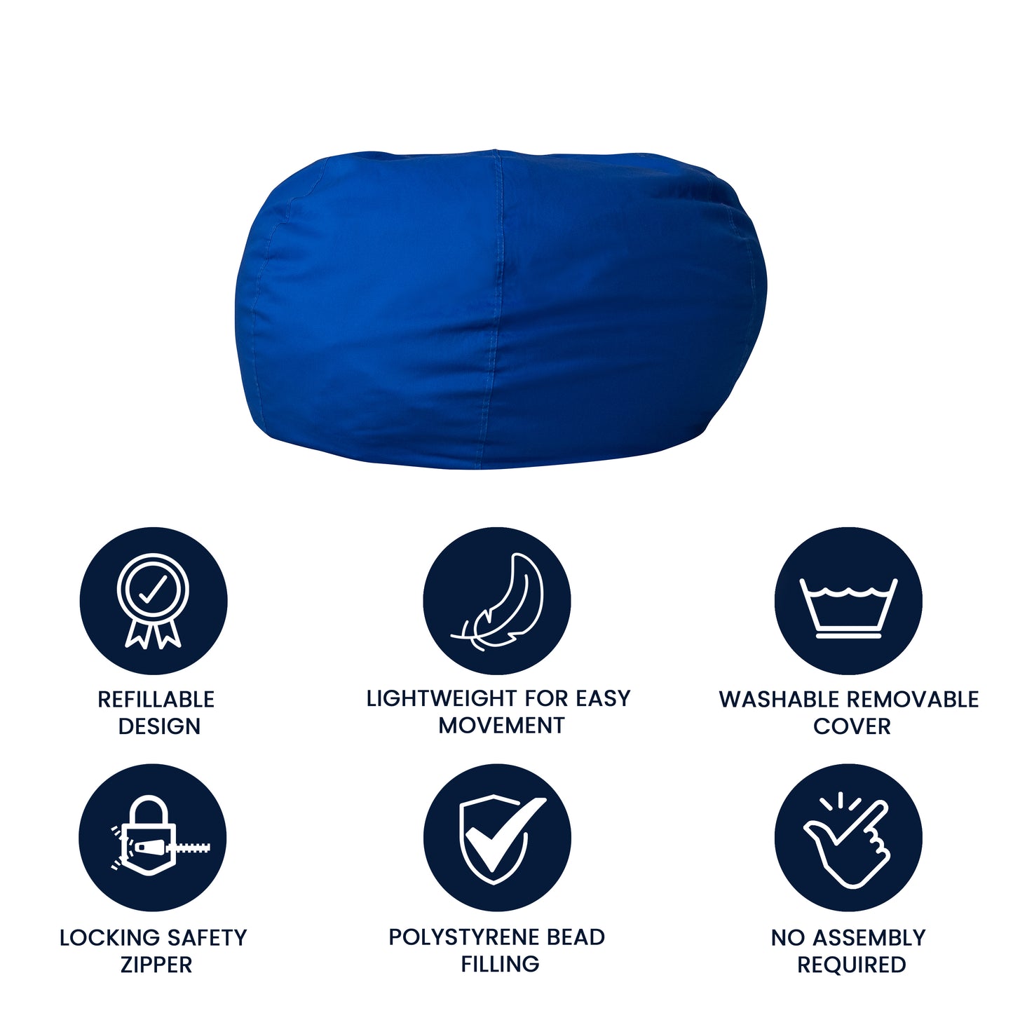 Duncan Oversized Solid Royal Blue Refillable Bean Bag Chair for All Ages