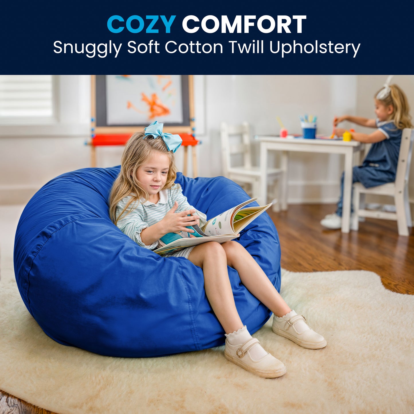 Duncan Oversized Solid Royal Blue Refillable Bean Bag Chair for All Ages