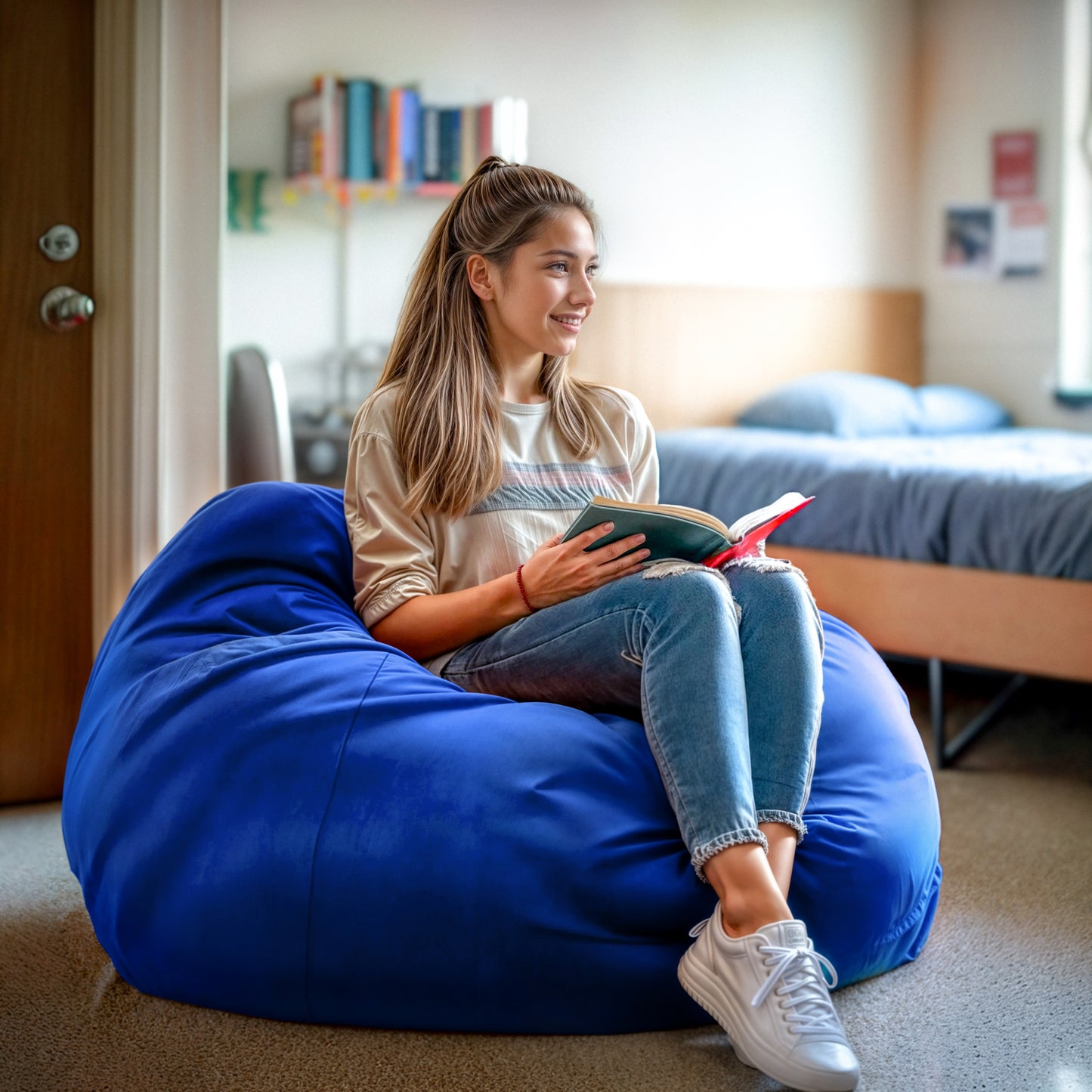 Duncan Oversized Solid Royal Blue Refillable Bean Bag Chair for All Ages
