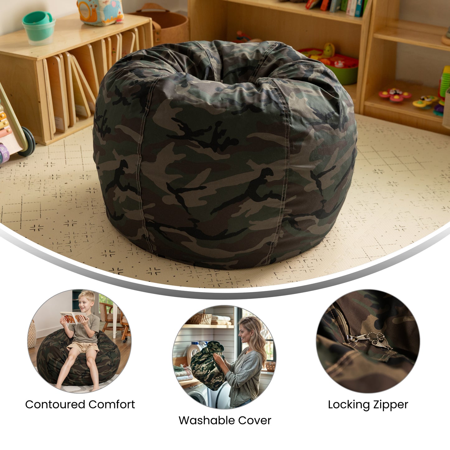 Dillon Small Camouflage Refillable Bean Bag Chair for Kids and Teens