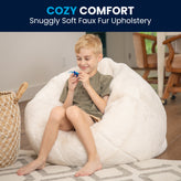 Dillon Small White Furry Refillable Bean Bag Chair for Kids and Teens
