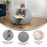 Dillon Small Gray Faux Sherpa Refillable Bean Bag Chair for Kids and Teens