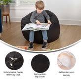 Dillon Small Solid Black Refillable Bean Bag Chair for Kids and Teens