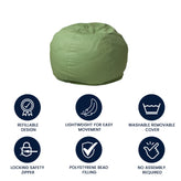 Dillon Small Solid Green Refillable Bean Bag Chair for Kids and Teens