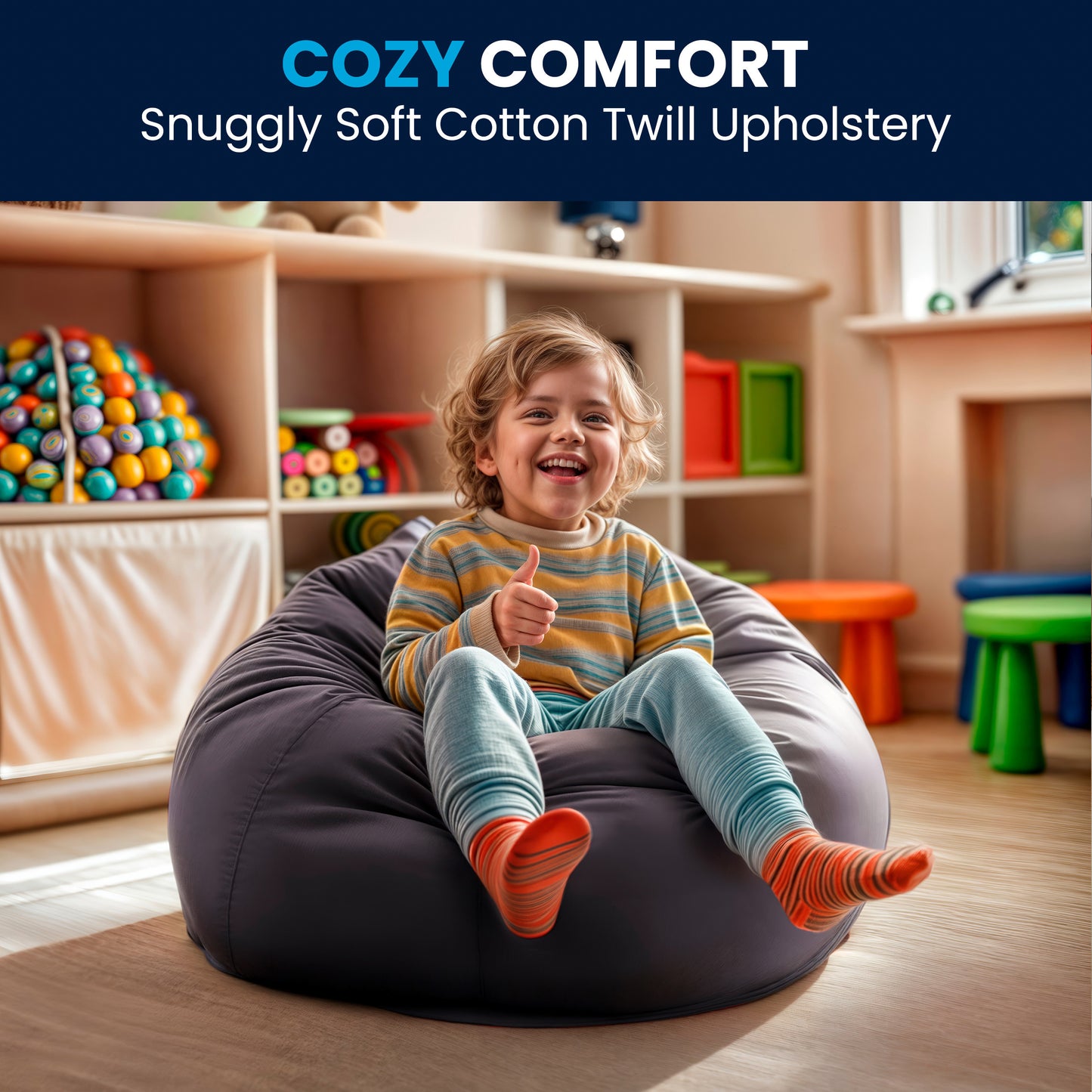 Dillon Small Solid Gray Refillable Bean Bag Chair for Kids and Teens