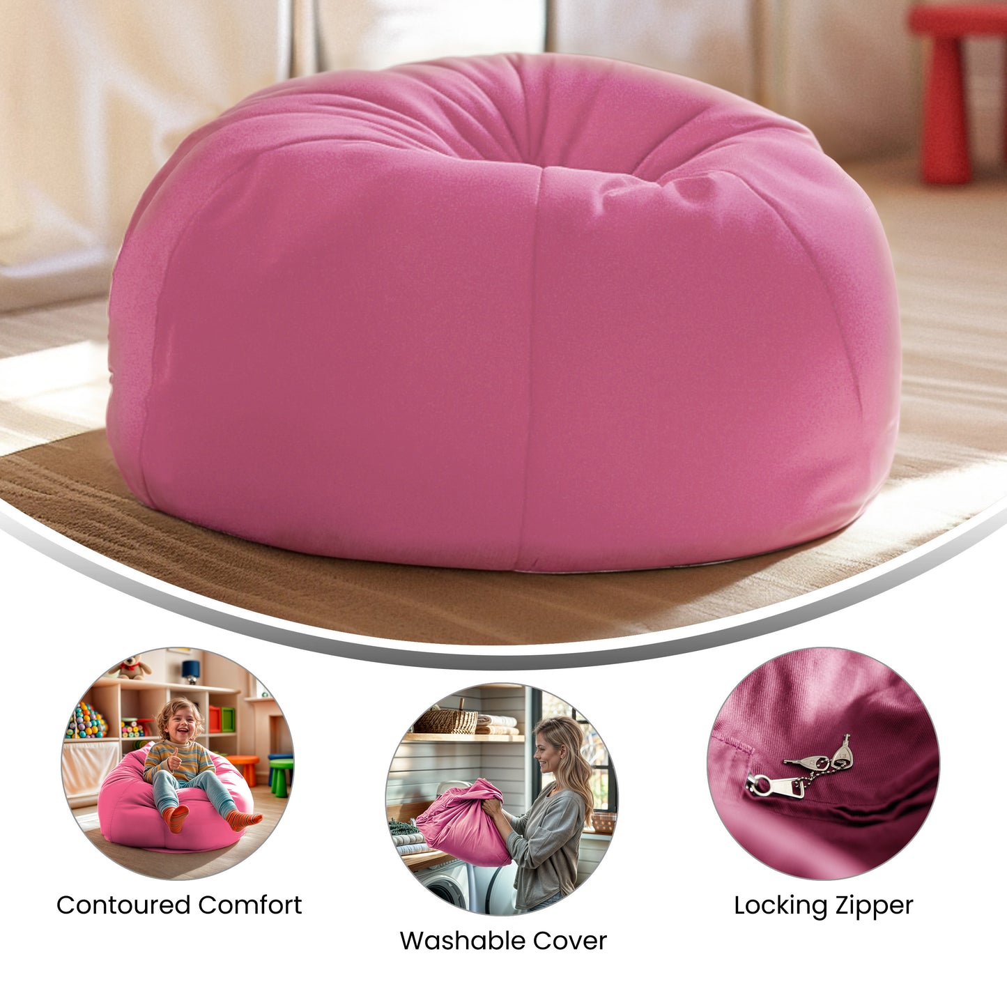 Dillon Small Solid Light Pink Refillable Bean Bag Chair for Kids and Teens