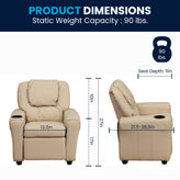 Vana Contemporary Beige Vinyl Kids Recliner with Cup Holder and Headrest