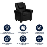 Vana Contemporary Black LeatherSoft Kids Recliner with Cup Holder and Headrest