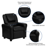 Vana Contemporary Black LeatherSoft Kids Recliner with Cup Holder and Headrest