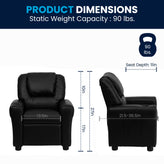 Vana Contemporary Black LeatherSoft Kids Recliner with Cup Holder and Headrest