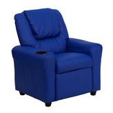 Vana Contemporary Blue Vinyl Kids Recliner with Cup Holder and Headrest